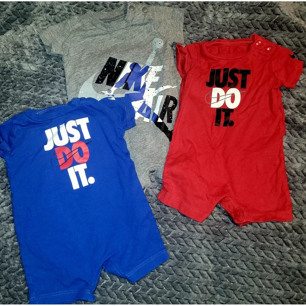 Nike Jordan Baby Rompers Bundle Newborn Just Do It Nike Air Blue Gray Red 3pc